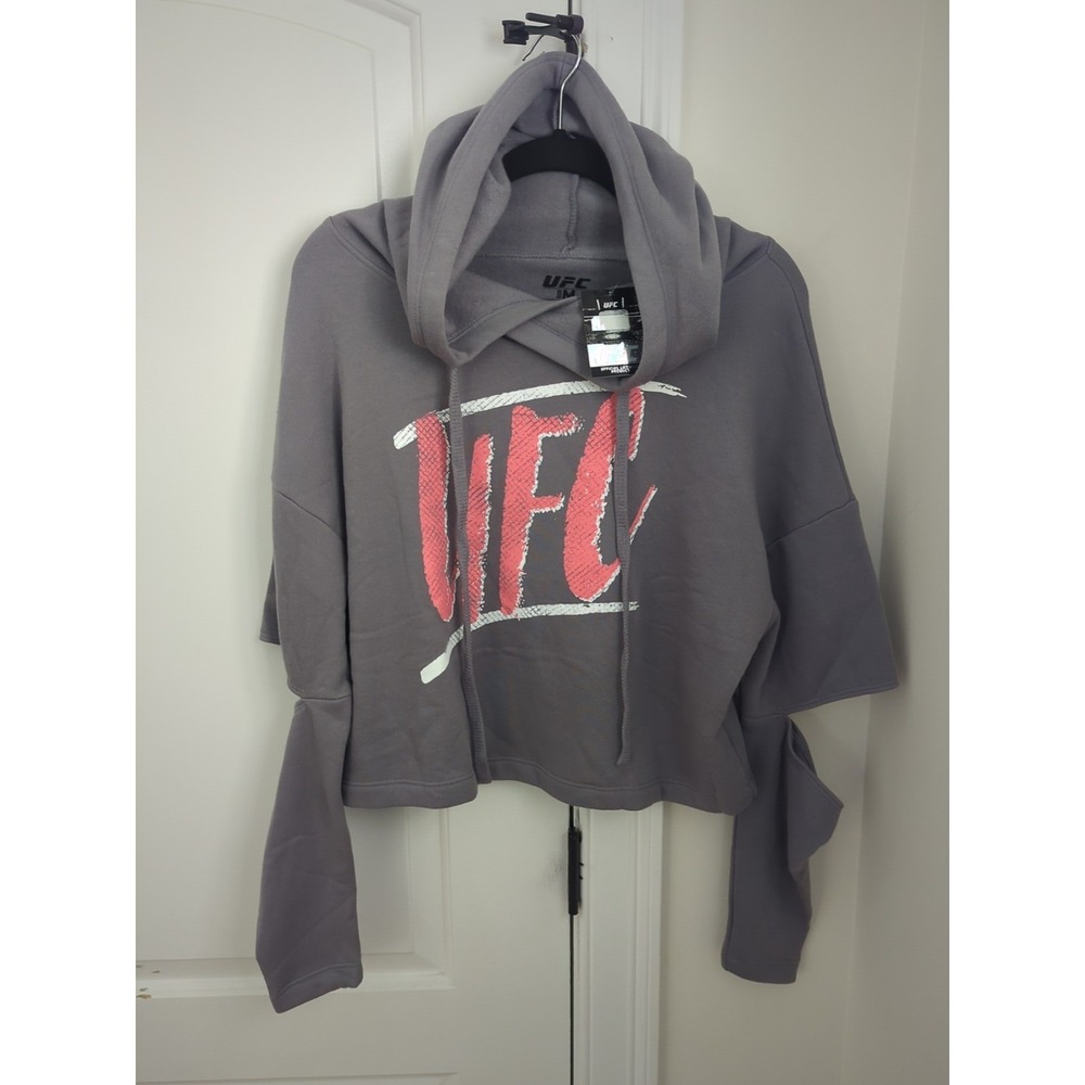 UFC Women's Cropped Hoodie Sweatshirt Size Medium Gray Raw Hem NWT